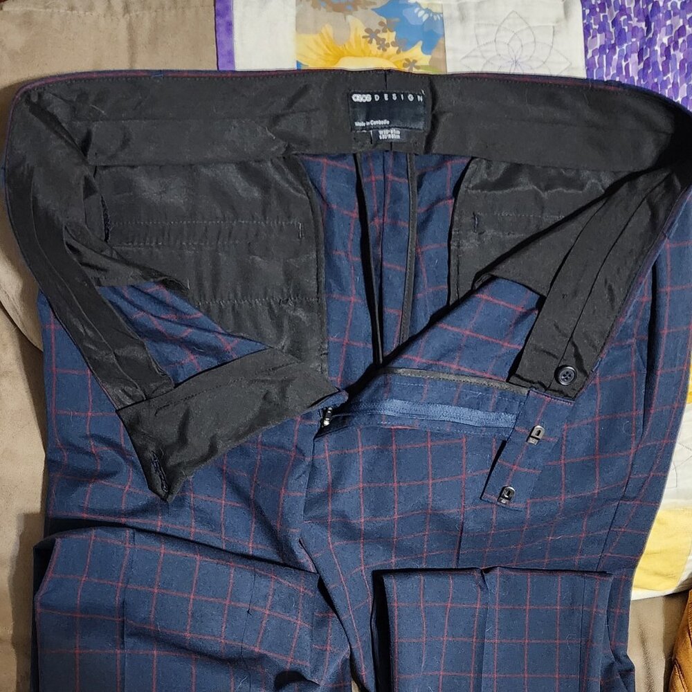 Men's asos blue and red windowpane suit pants, size 38 x 32